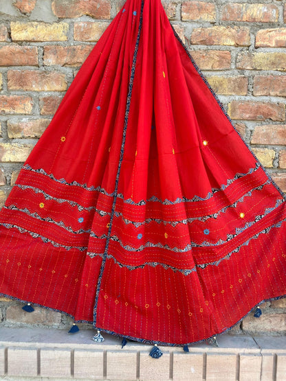 Appliqué and Mirror Work Cotton Dupatta