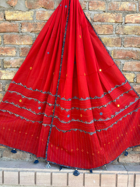 Appliqué and Mirror Work Cotton Dupatta