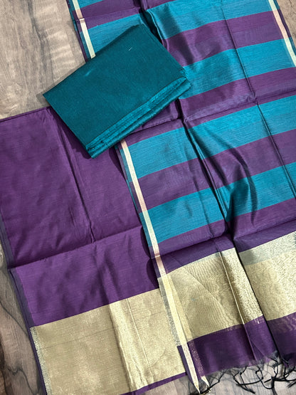 Maheshwari Silk Cotton Dress Material with Tissue Pallu