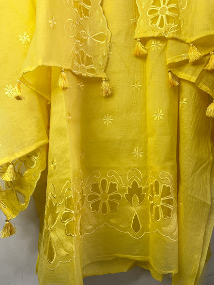 Yellow Applique Work Banarsee Dress Material