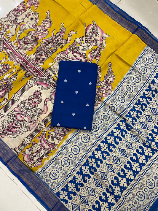 Handloom Cotton Dress Material with Kalamkari Silk Dupatta