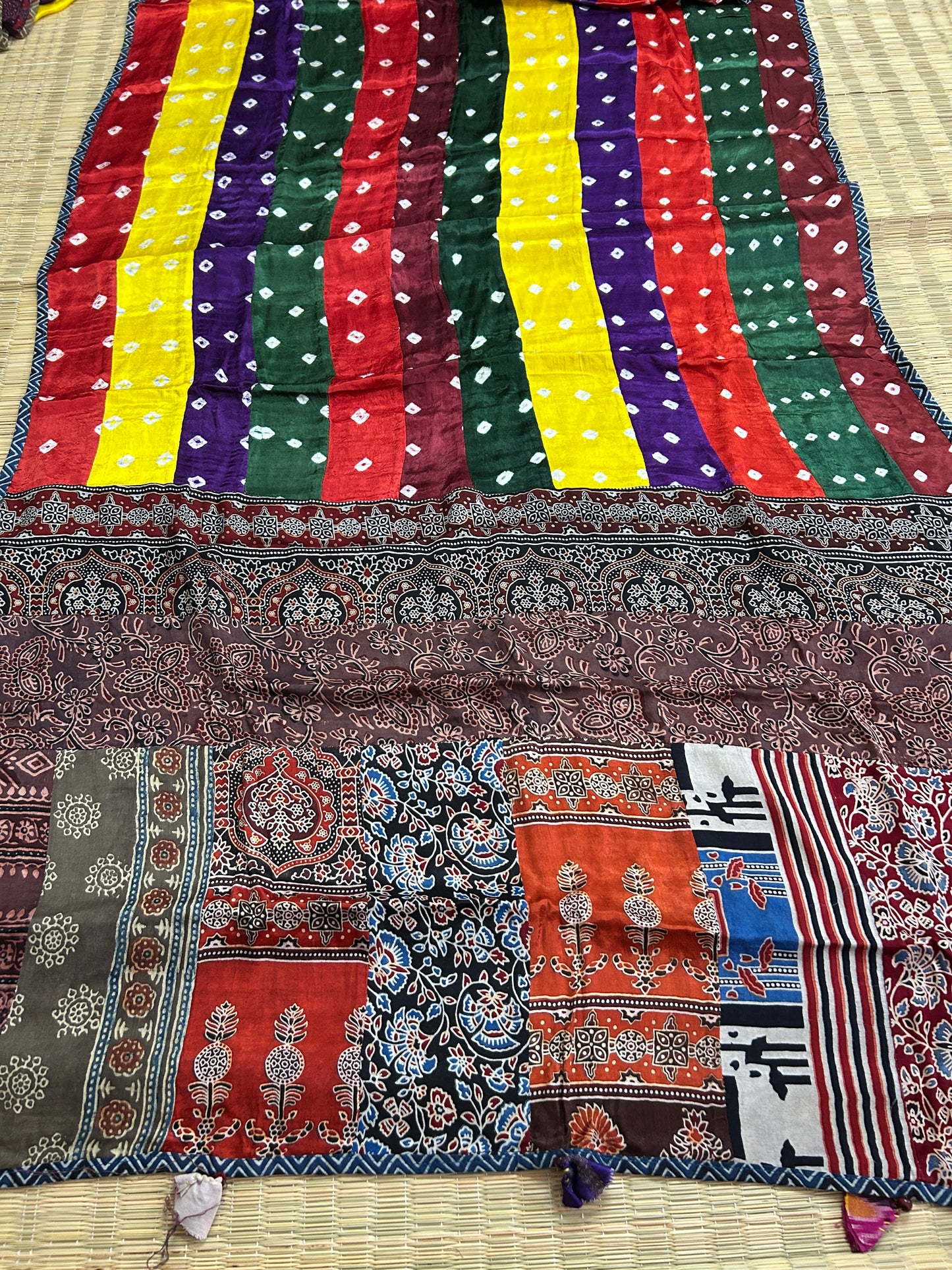 Ajrakh Bandhej Patch Work Modal Silk Dupatta (dup 37)