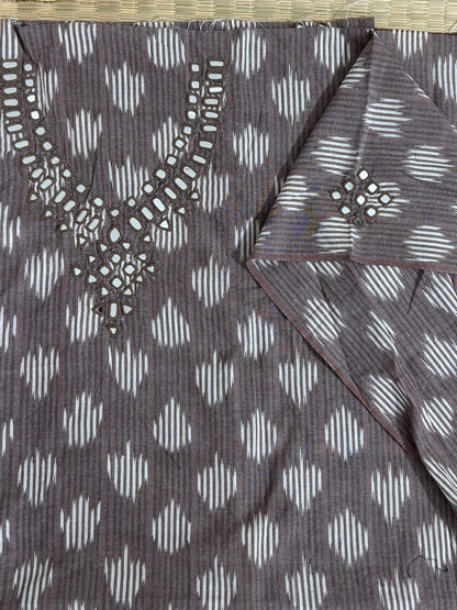 Peach Mirror Work Ikat Cotton Unstitched Kurti