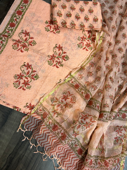 Hand BlockPrint Cotton Dress Material with Kota dupatta