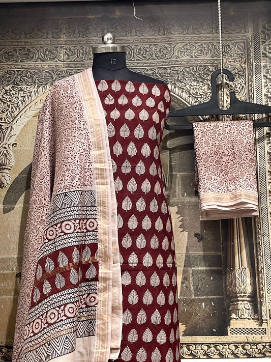 Bagh print Maheshwari Silk Cotton Dress Material
