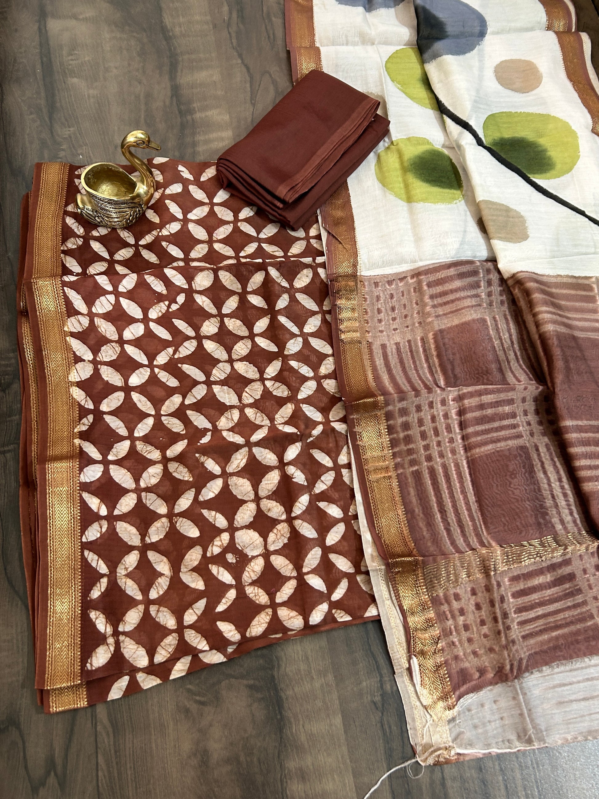 Hand Block Printed Maheshwari Silk Cotton Dress Material