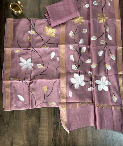 Hand Painted Maheshwari Silk Cotton Dress Material