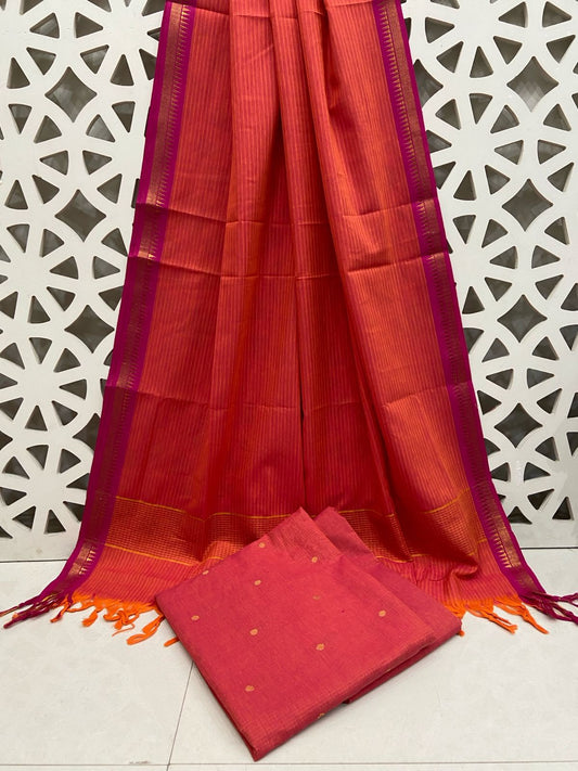 Orange Handloom Cotton Dress Material