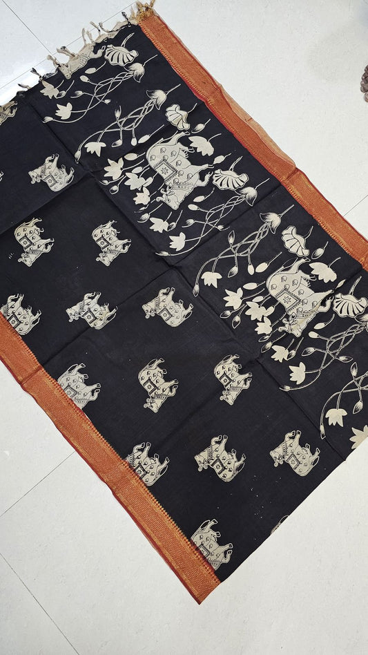 Kalamkari Silk Dupatta in Pichwai Print