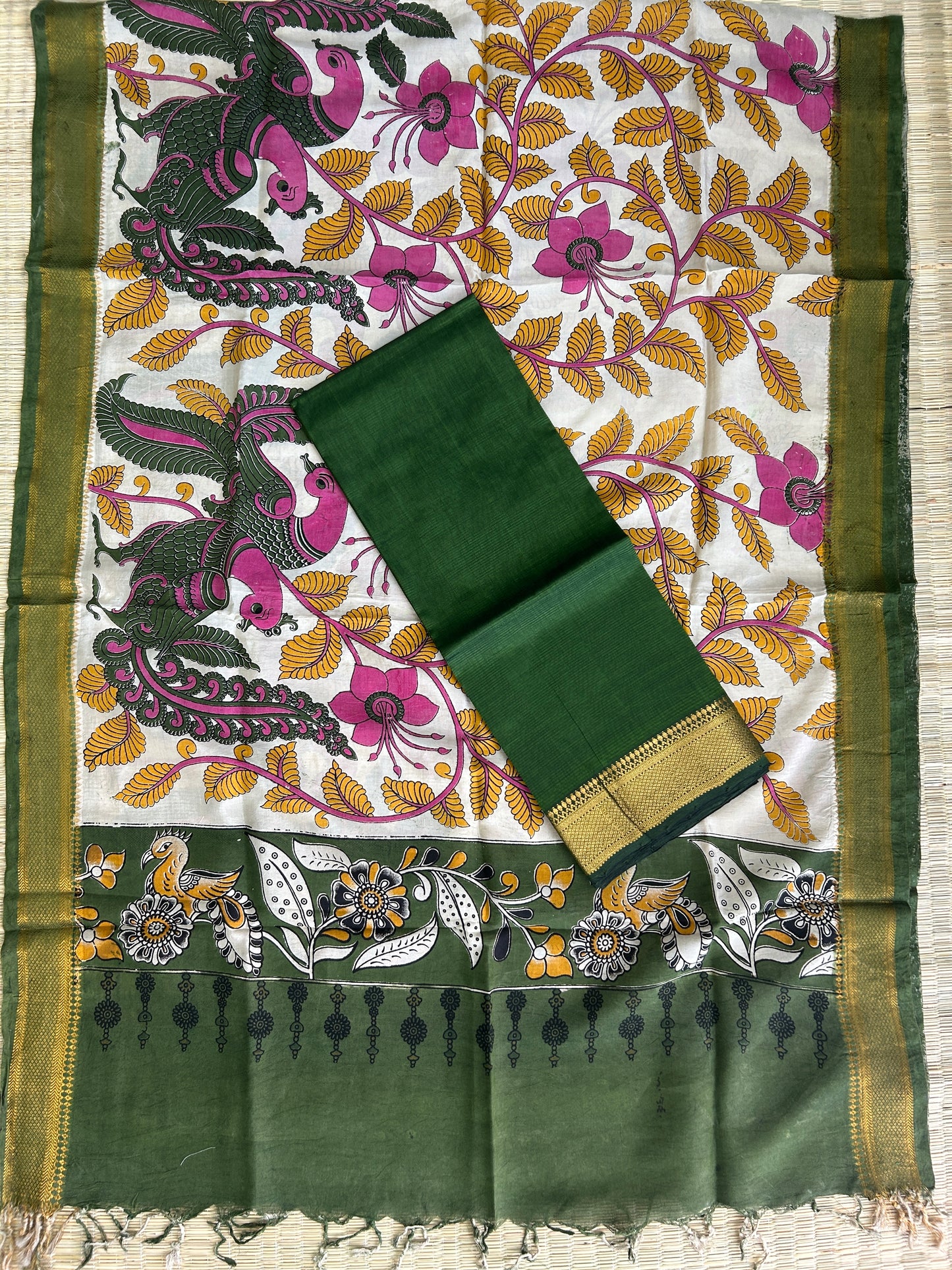 Mangalagiri Silk Dress Material with Kalamkari silk dupatta
