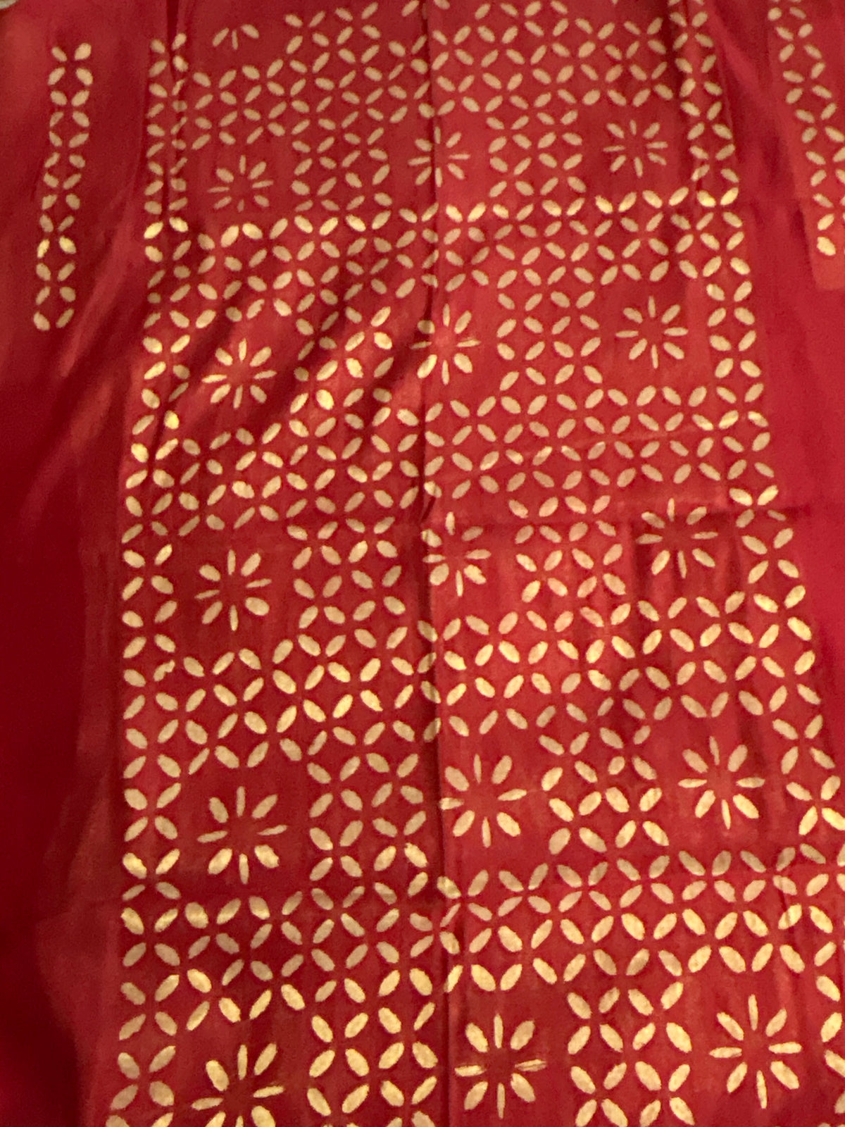 Red Appliqué Work Chanderi Silk Kurti Fabric