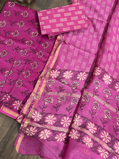 Hand Painted Chanderi Silk Cotton Dress Material