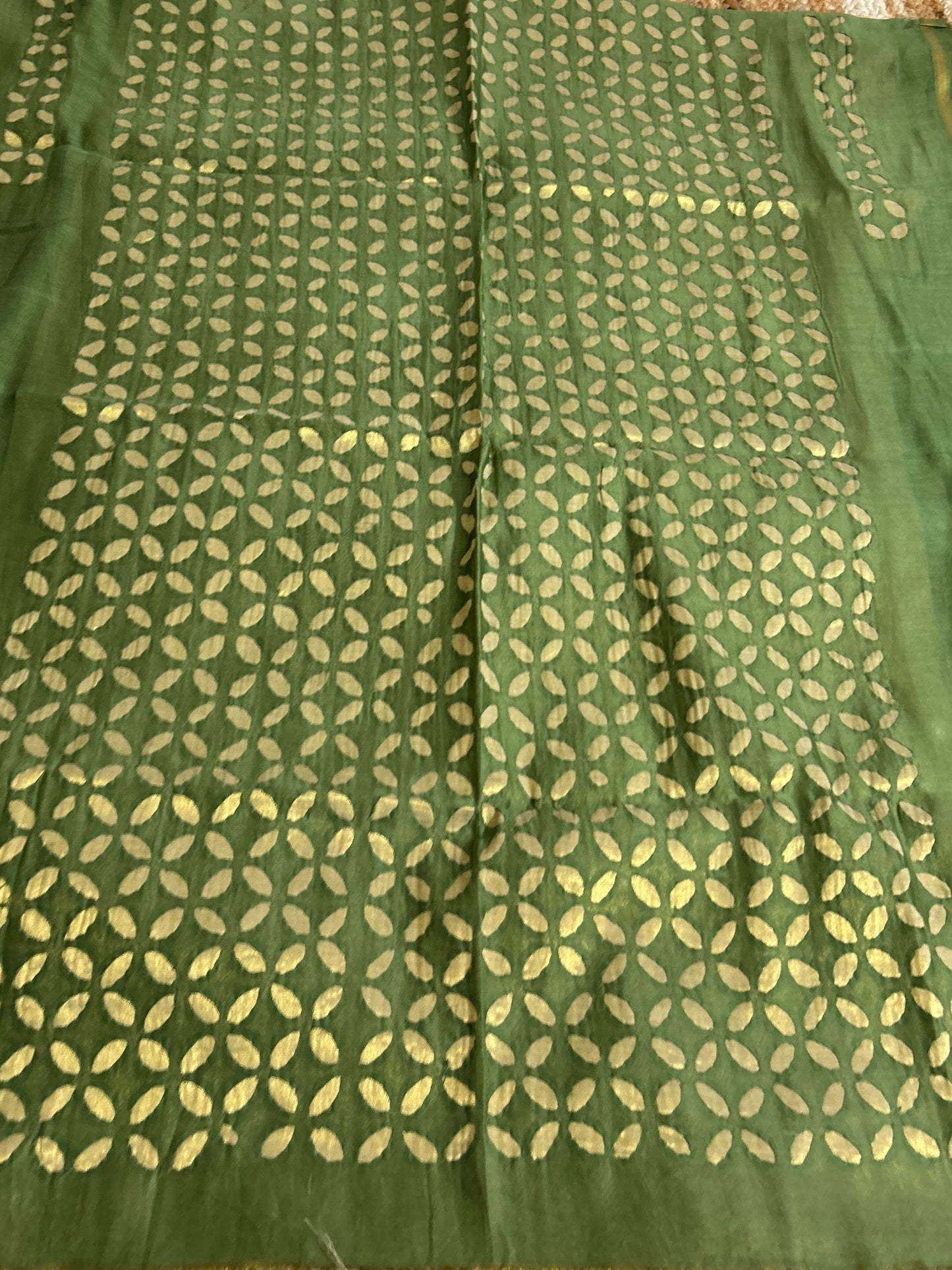 Green Appliqué Work Chanderi Silk Kurti Fabric