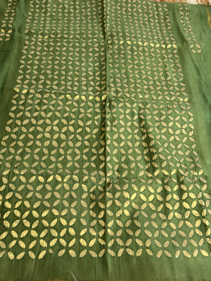 Green Appliqué Work Chanderi Silk Kurti Fabric