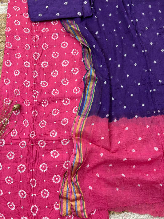 Satin Cotton Bandhej Dress Material