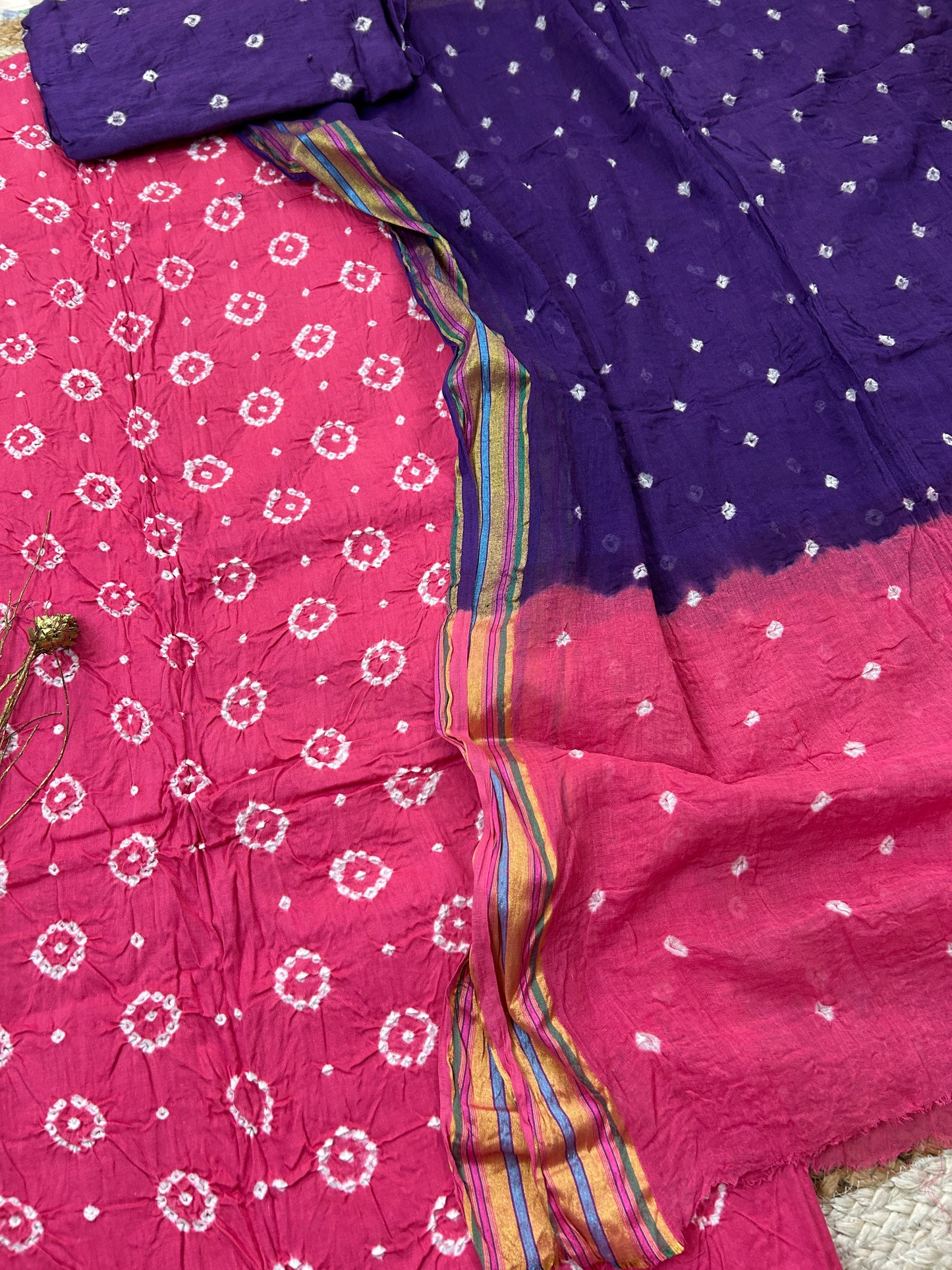 Satin Cotton Bandhej Dress Material