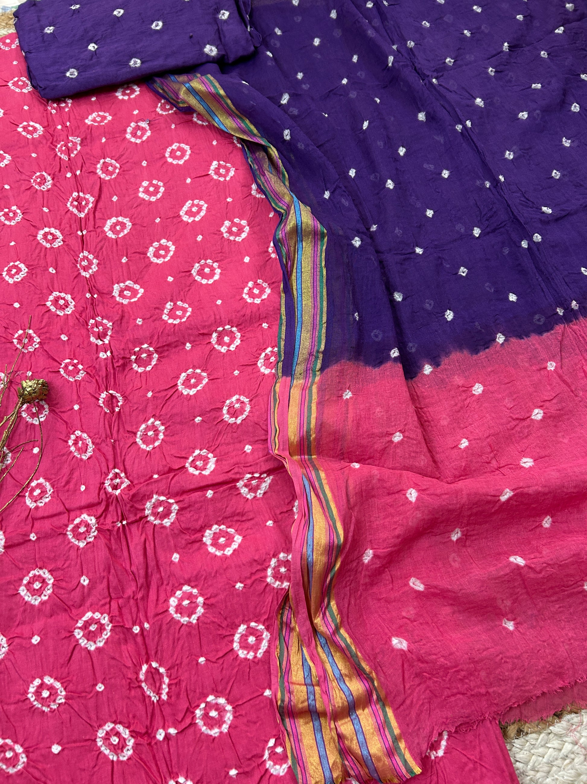 Satin Cotton Bandhej Dress Material