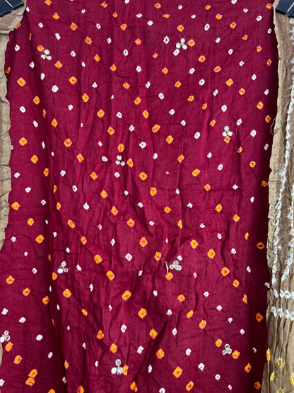 Mirror work Cotton Rai Bandhani Dress Material