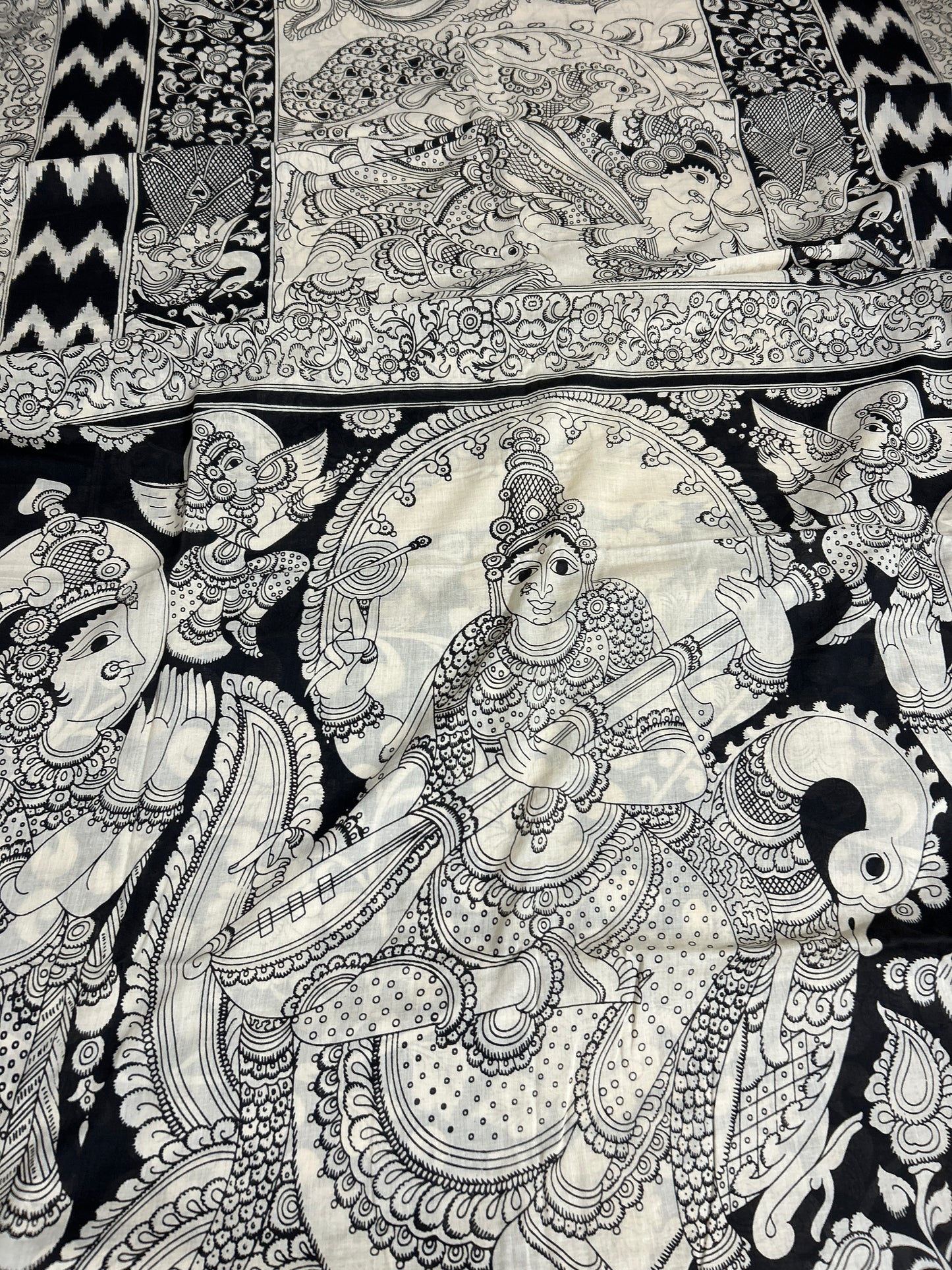 Kalamkari Hand Painted Malmal Cotton Saree with Blouse