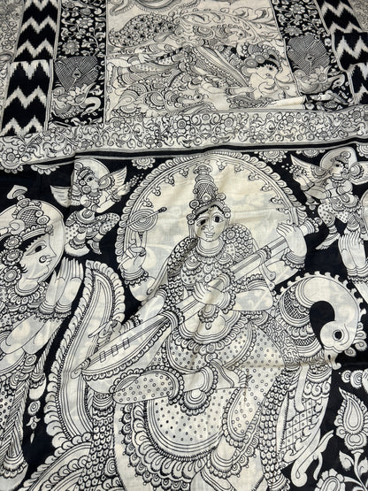 Kalamkari Hand Painted Malmal Cotton Saree with Blouse