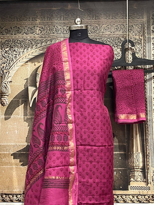 Bagh print Maheshwari Silk Cotton Dress Material