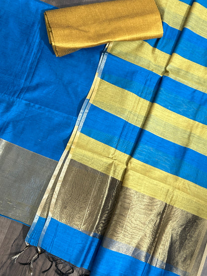 Maheshwari Silk Cotton Dress Material with Tissue pallu