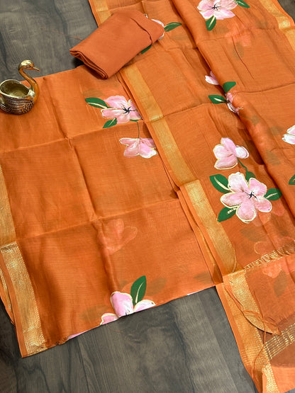 Hand Painted Maheshwari Silk Cotton Dress Material