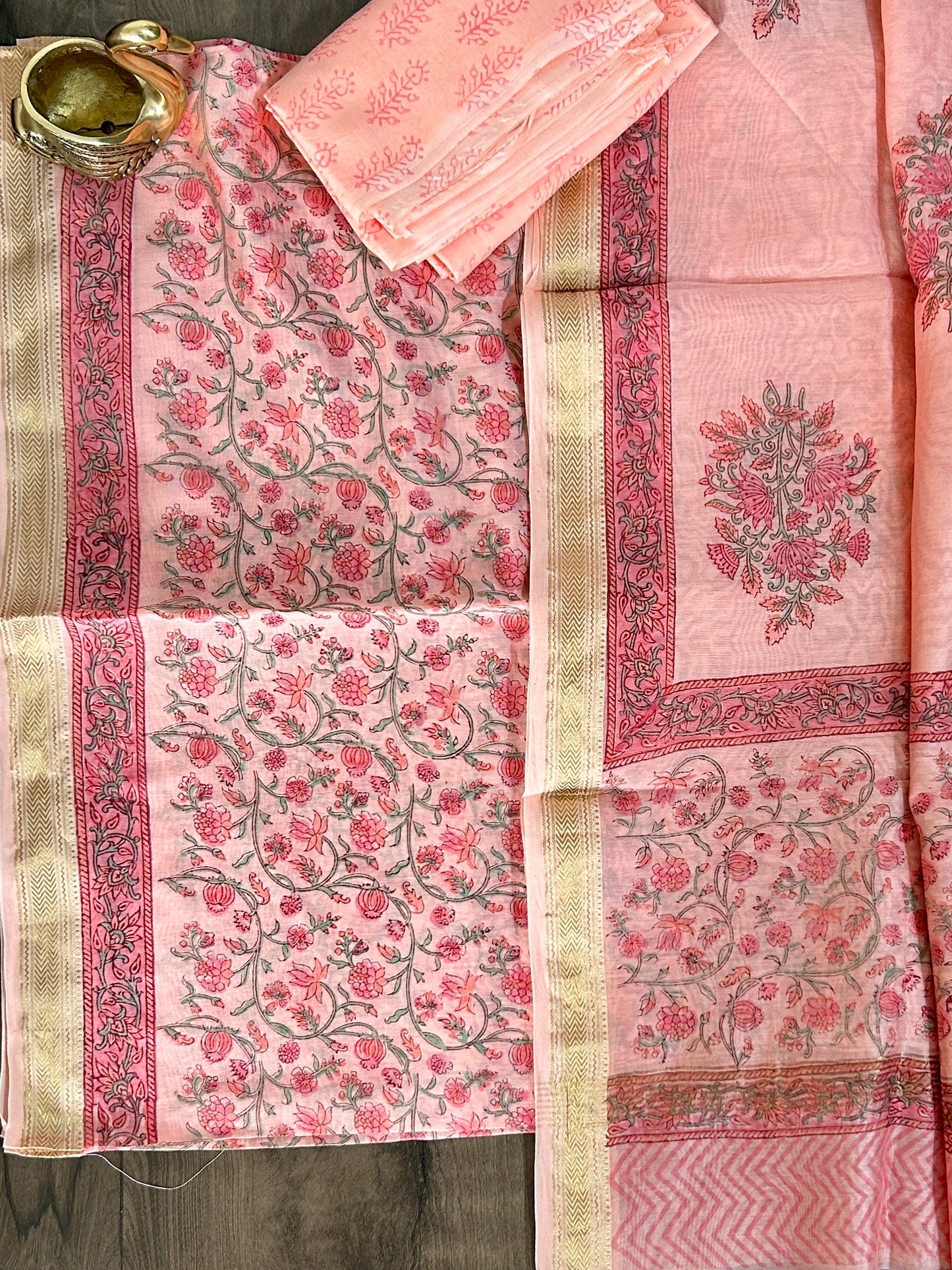 Hand Block Print Maheshwari Silk Cotton Dress Material