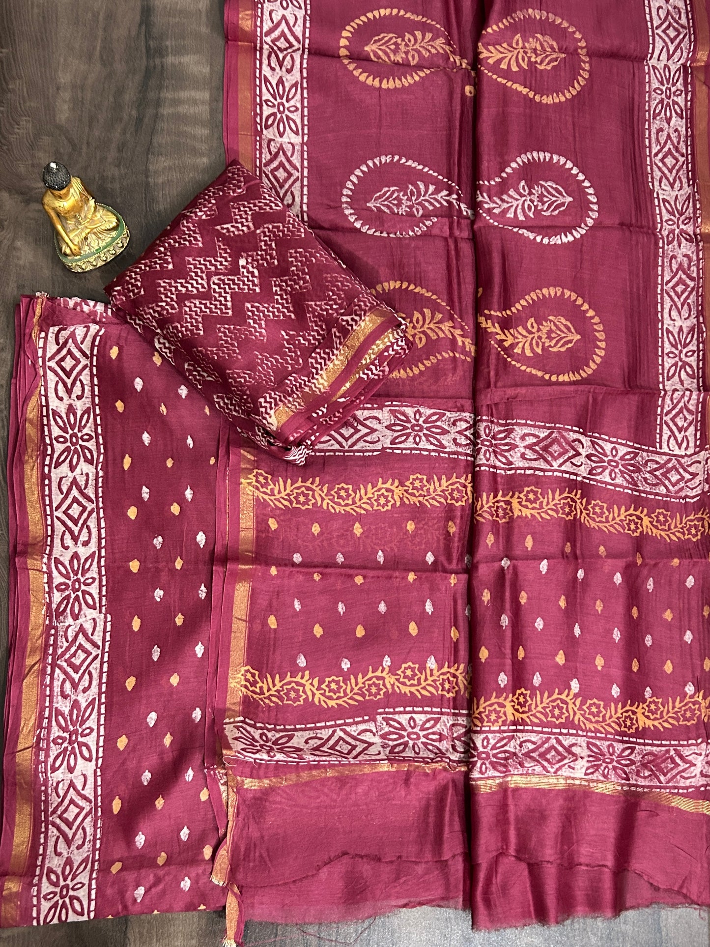 Chanderi Pure SIlk Cotton Hand BlockPrint Dress Material