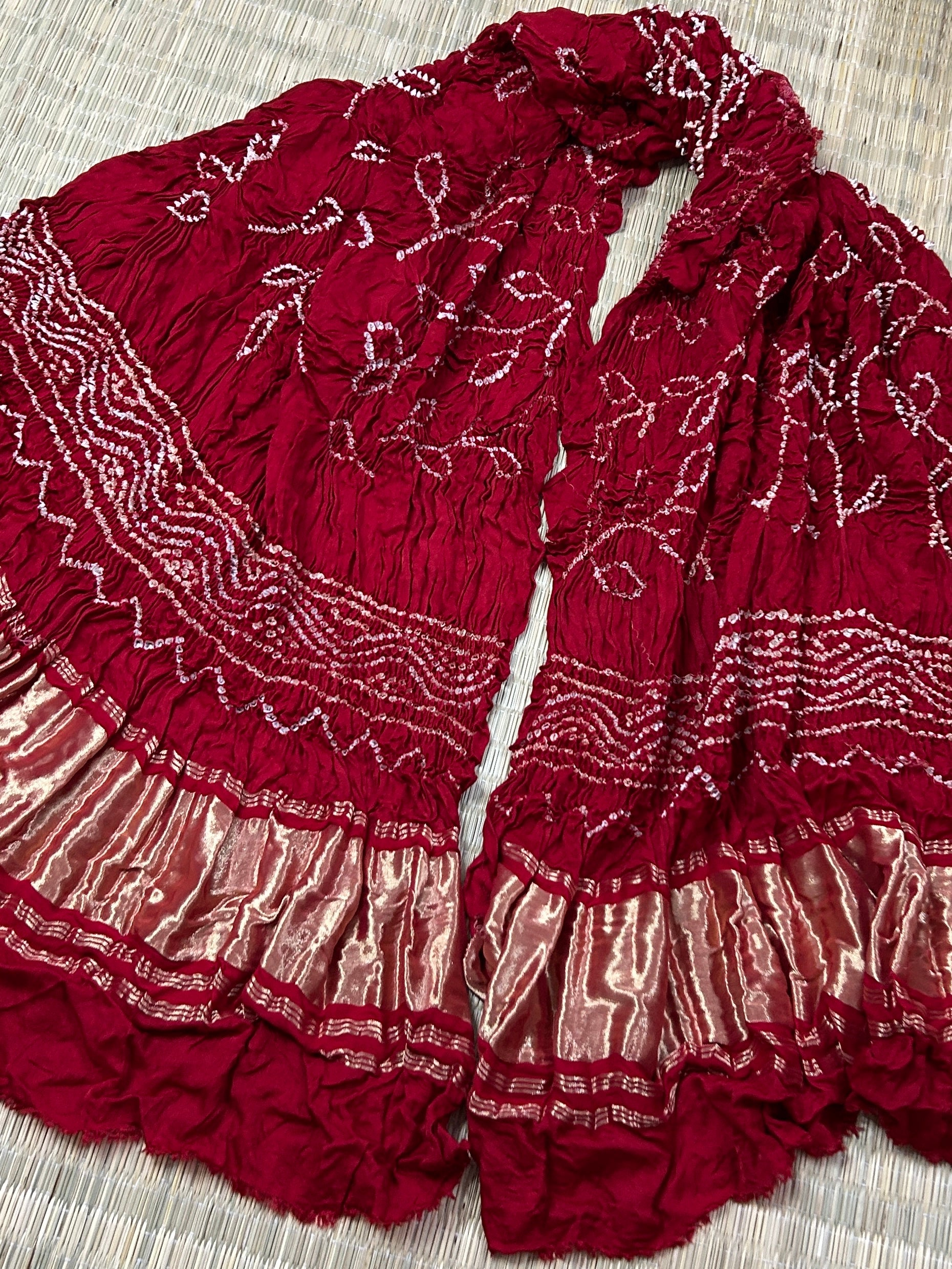 Red Pure Gajji Silk Bandhej Dupatta
