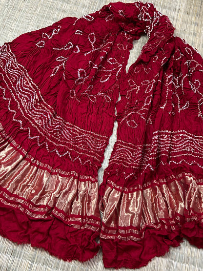 Red Pure Gajji Silk Bandhej Dupatta