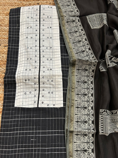 Handloom Cotton Dress Material with Maheshwari Dupatta