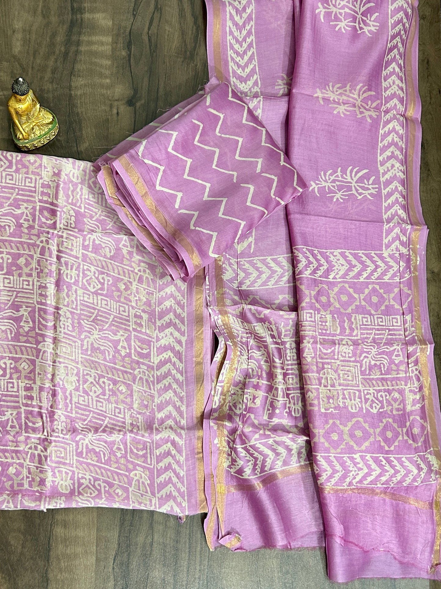 Chanderi Pure Silk Cotton Hand Blockprint Dress Material