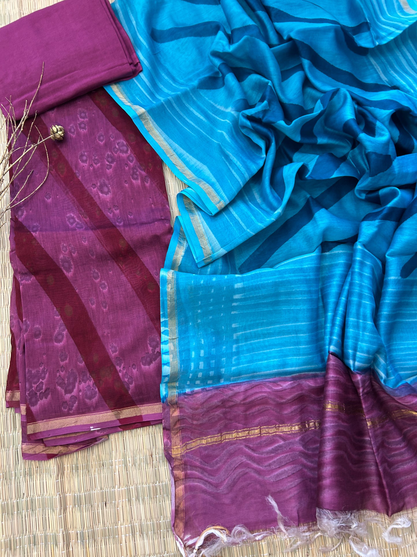 Hand BlockPrint Chanderi Silk Cotton Dress Material with Shantoon bottom