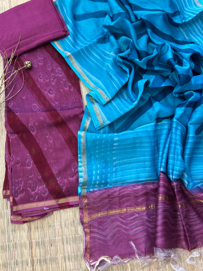 Hand BlockPrint Chanderi Silk Cotton Dress Material with Shantoon bottom