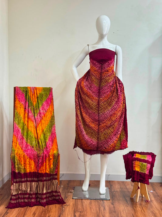 Multi Coloured Shibori Modal Silk Dress Material