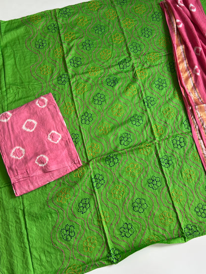 Embroidered Cotton Bandhej Dress Material