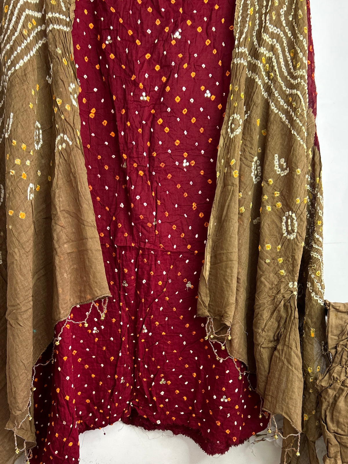 Mirror work Cotton Rai Bandhani Dress Material