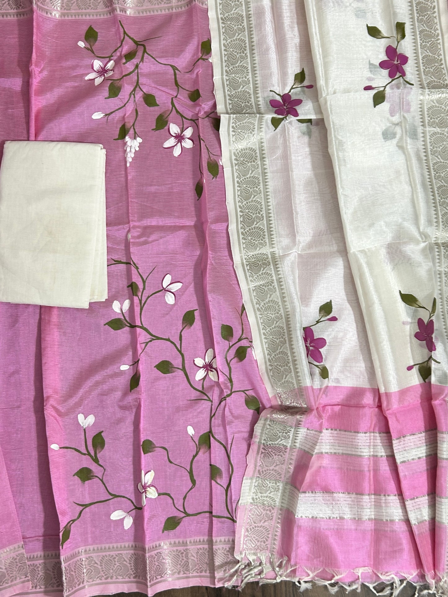 Hand Painted Mangalagiri Silk Dress Material