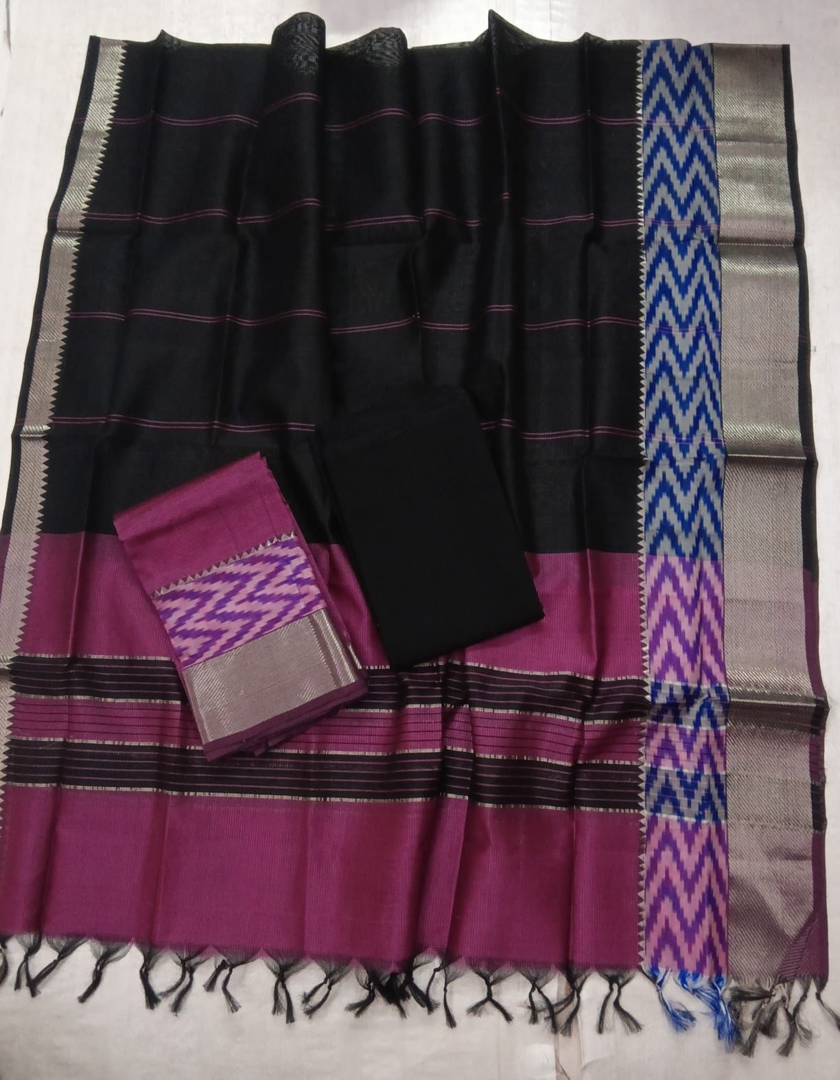 Mangalagiri Silk Dress Material with ikat Border