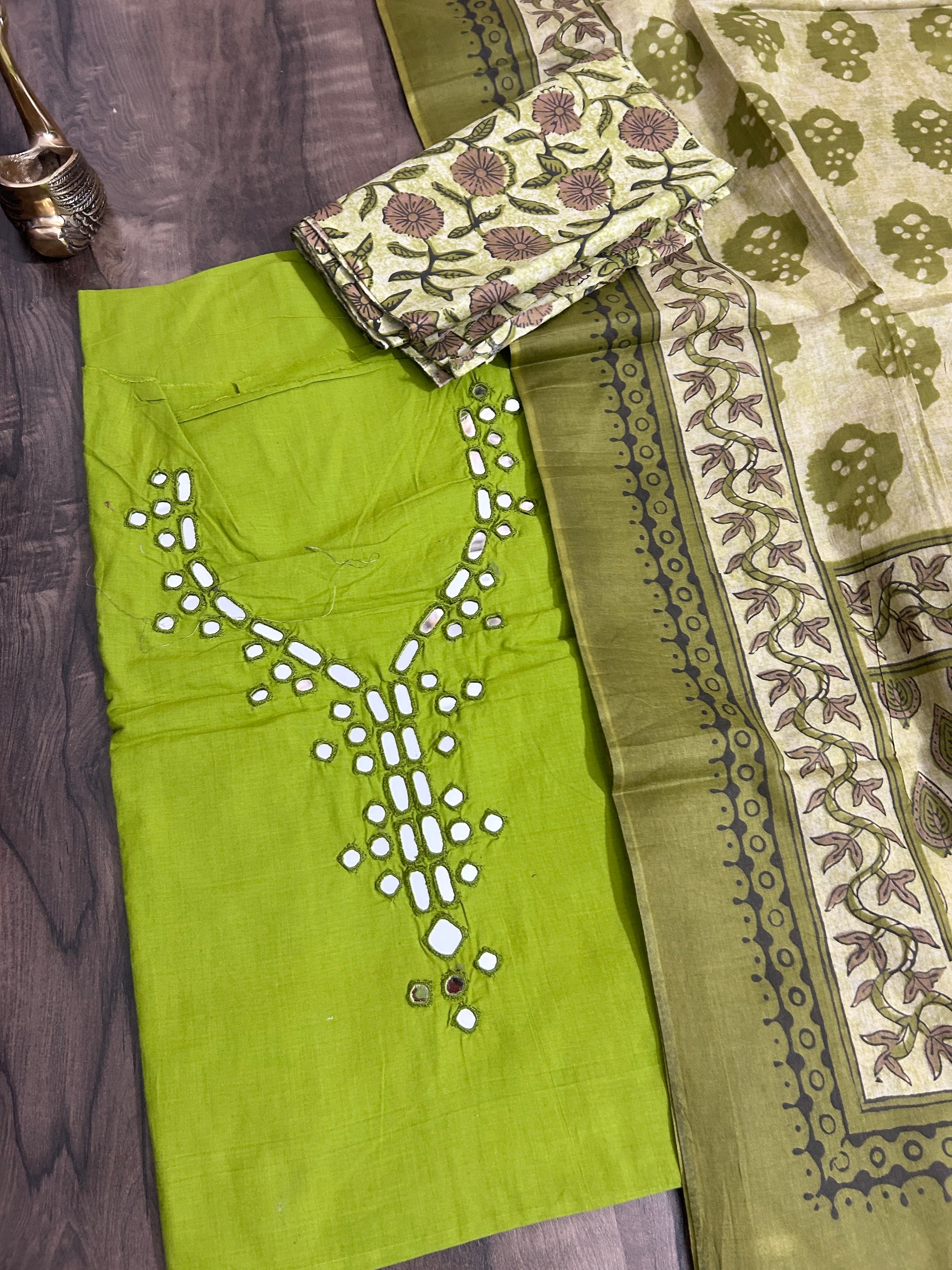 Cotton Mirror Work Dress Material