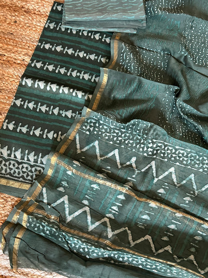 Hand BlockPrint Chanderi Silk Cotton Dress Material