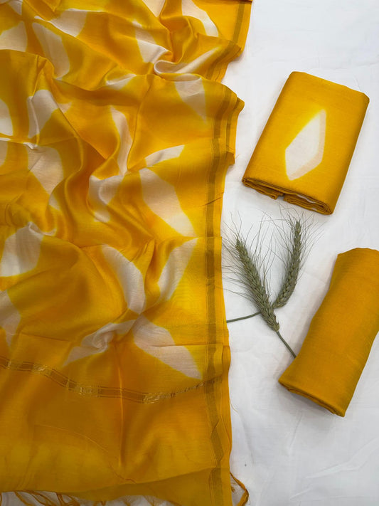 Clamp Dyed Maheshwari Silk Dress Material