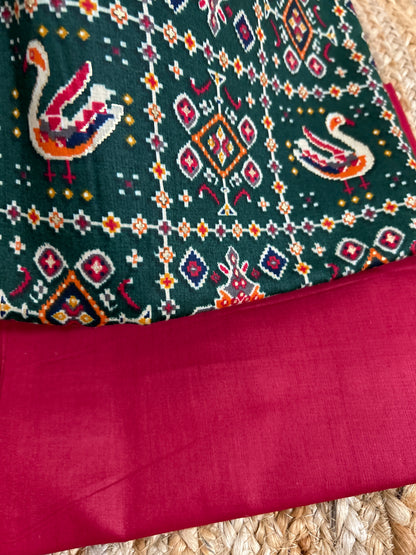 Green Patola Print Satin Cotton Top Bottom Set