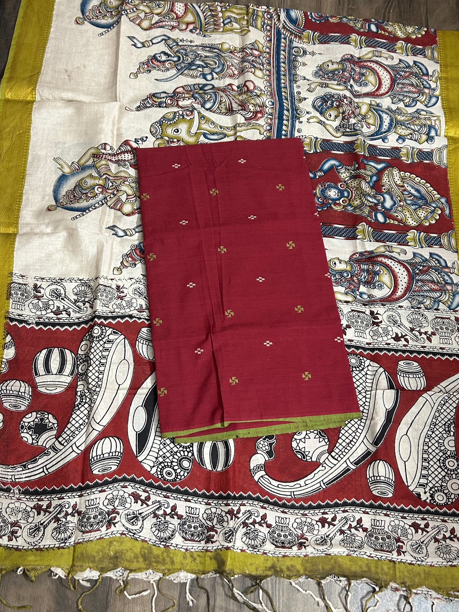 Handloom Cotton Dress Material with Kalamkari Silk Dupatta