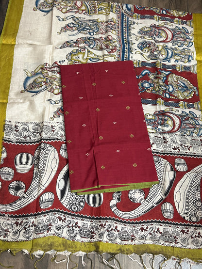 Handloom Cotton Dress Material with Kalamkari Silk Dupatta
