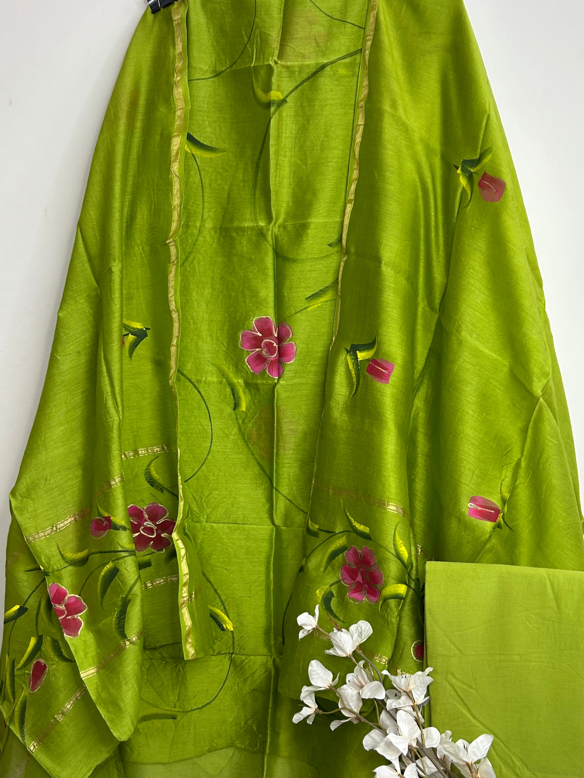 Hand Painted Chanderi Silk Cotton Dress Material