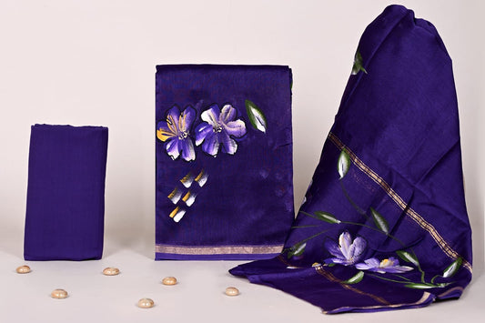 Hand Painted Chanderi Silk Cotton Dress Material