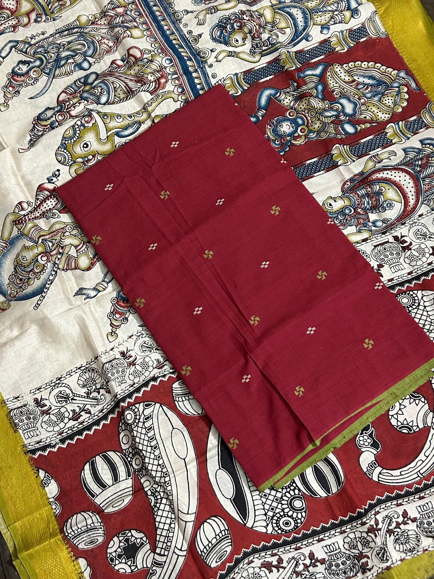 Handloom Cotton Dress Material with Kalamkari Silk Dupatta