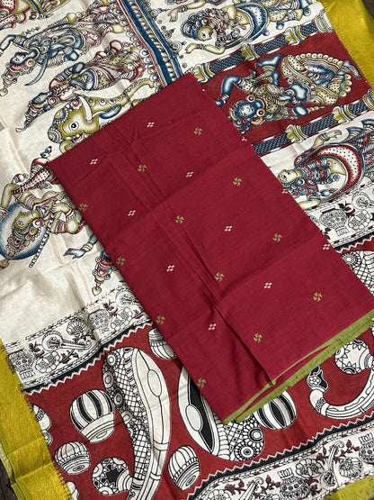 Handloom Cotton Dress Material with Kalamkari Silk Dupatta